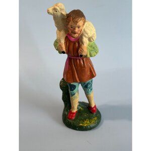 Midcentury Paper Mache Shepherd Figurine Japan 5.5" Multicolor Handmade